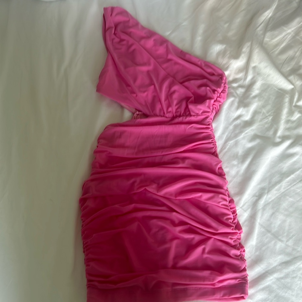 Hello Molly Pink One shoulder Mini dress